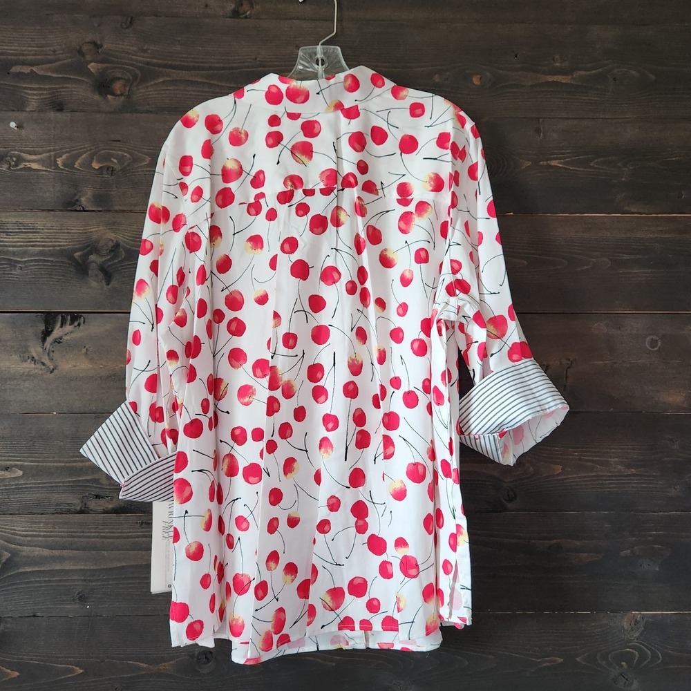 Foxcroft Mary Sweet Cherries Wrinkle Free Button Up Shirt 20W 3/4 Sleeves NWT - Picture 7 of 13